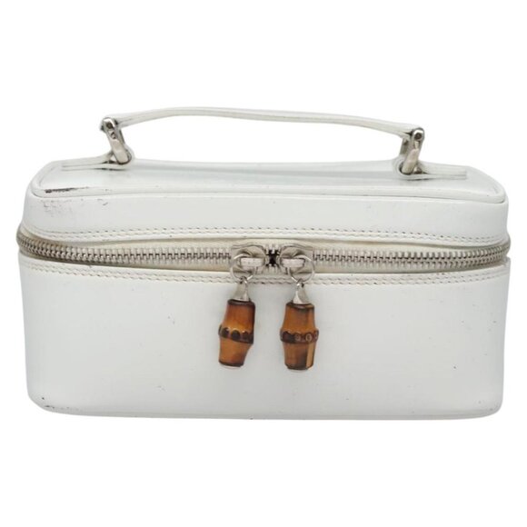 GUCCI Bamboo Vanity Pouch Patent leather White 032 1956 0151 Auth fm4397 - Picture 10 of 13
